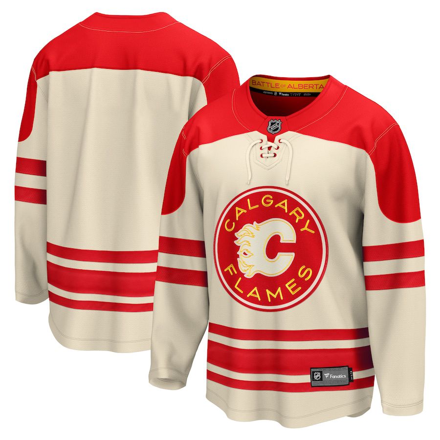 Men Calgary Flames Fanatics Branded Cream 2023 NHL Heritage Classic Premier Breakaway Jersey